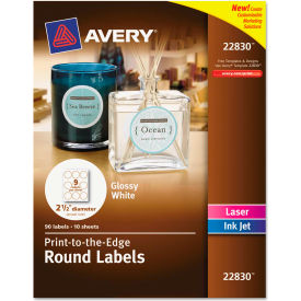 Avery Consumer Products 22830 Avery® Round Easy Peel Labels, 2-1/2" Dia., Glossy, White, 90/Pack image.