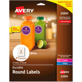 Avery Dennison Corporation 22856 Avery® Durable White Round ID Labels, 2-1/2" diameter, White, 72/Pack image.