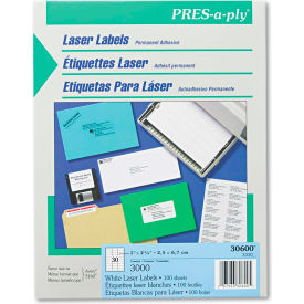 Avery Consumer Products 30600 Avery® Pres-A-Ply Laser Address Labels, 1 x 2-5/8, White, 3000/Box image.