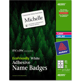 Avery Consumer Products 48395 Avery® EcoFriendly Name Badge Labels, 2-1/3" x 3-3/8, White, 80/Pack image.