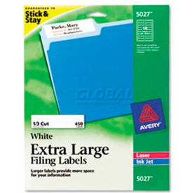 Avery-Dennison 5027 Avery® Extra-Large 1/3-Cut File Folder Labels, 15/16 x 3-7/16, White, 450/Pk image.