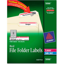 Avery Consumer Products 5066 Avery® Self-Adhesive Laser/Inkjet File Folder Labels, White, Red Border, 1500/Box image.