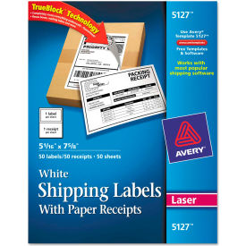 Avery Consumer Products 5127 Avery® Shipping Labels with Paper Receipt, 5 1/16 x 7 5/8, White, 50/Pack image.