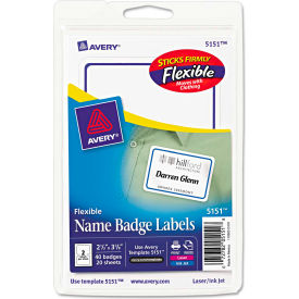 Avery Consumer Products 5151 Avery® Flexible Self-Adhesive Laser/Inkjet Name Badge Labels, 2-1/3" x 3-3/8", BE, 40/PK image.
