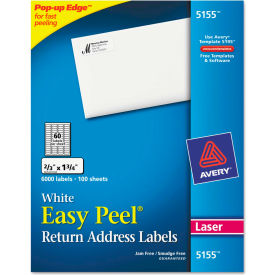 Avery Consumer Products 5155 Avery® Easy Peel Laser Mailing Labels, 2/3 x 1-3/4, White, 6000/Pack image.