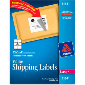 Avery Consumer Products 5164 Shipping Labels with TrueBlock Technology, 3-1/3 x 4, White, 600 Labels image.