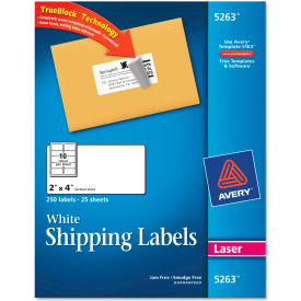 Avery Consumer Products 5263 Avery® Shipping Labels with TrueBlock Technology, 2 x 4, White, Laser, 250/Pack image.