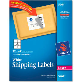 Avery Consumer Products 5264 Avery® Shipping Labels with TrueBlock Technology, 3-1/3 x 4, White, Laser, 150/Pack image.