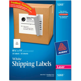 Avery Consumer Products 5265 Avery® Shipping Labels with TrueBlock Technology, 8-1/2 x 11, White, Laser, 25/Pack image.