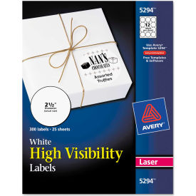 Avery Consumer Products 5294 Avery® High-Visibility Round Laser Labels, 2-1/2" Dia, White, 300/Pack image.