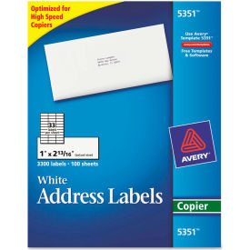 Avery Consumer Products 5351 Avery® Self-Adhesive Address Labels for Copiers, 1 x 2-13/16, White, 3300/Box image.