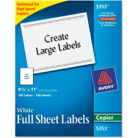 Avery Consumer Products 5353 Avery® Self-Adhesive Full-Sheet Shipping Labels for Copiers, 8-1/2 x 11, White, 100/Box image.