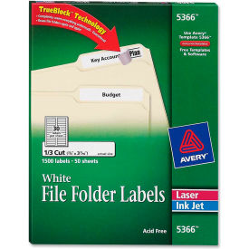 Avery Consumer Products 5366 Avery® Permanent Self-Adhesive Laser/Inkjet File Folder Labels, White, 1500/Box image.