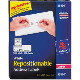 Avery Consumer Products 55160 Avery® Repositionable Address Labels for Laser Printers, 1 x 2 5/8, White, 3000/Box image.