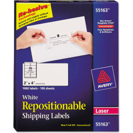 Avery Consumer Products 55163 Avery® Repositionable Shipping Labels for Laser Printers, 2 x 4, White, 1000/Box image.