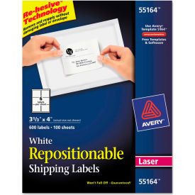 Avery Consumer Products 55164 Avery® Repositionable Shipping Labels for Laser Printers, 3 1/3 x 4, White, 600/Box image.
