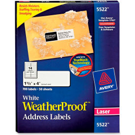 Avery Consumer Products 5522 Avery® White Weatherproof Laser Shipping Labels, 1-1/3 x 4, 700/Pack image.
