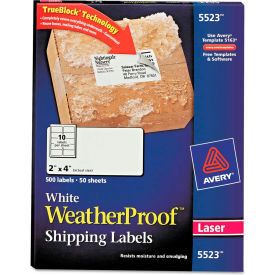 Avery Consumer Products 5523 Avery® White Weatherproof Laser Shipping Labels, 2 x 4, 500/Pack image.