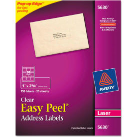Avery Consumer Products 5630 Avery® Easy Peel Laser Mailing Labels, 1 x 2-5/8, Clear, 750/Box image.