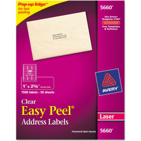 Avery Consumer Products 5660 Avery® Easy Peel Laser Mailing Labels, 1 x 2-5/8, Clear, 1500/Box image.