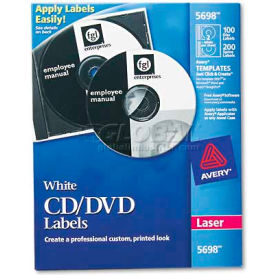 Avery-Dennison 5698 Avery 5698 Laser CD/DVD Labels, Matte White, 100/Pack image.