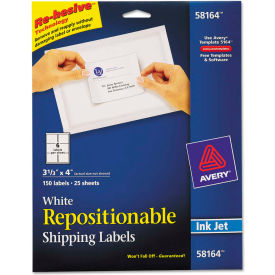 Avery Consumer Products 58164 Avery® Repositionable Shipping Labels for Inkjet Printers, 3 1/3 x 4, White, 150/Box image.