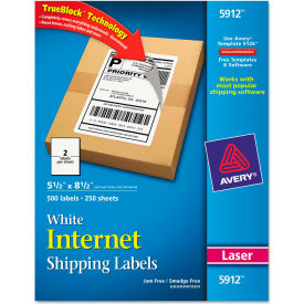 Avery Consumer Products 5912 Avery® Shipping Labels with TrueBlock Technology, 5-1/2 x 8-1/2, White, 500/Box image.