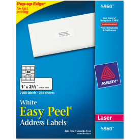 Avery Consumer Products 5960 Avery® Easy Peel Laser Address Labels, 1 x 2-5/8, White, 7500/Box image.