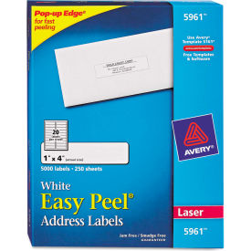 Avery Consumer Products 5961 Avery® Easy Peel Laser Address Labels, 1 x 4, White, 5000/Box image.