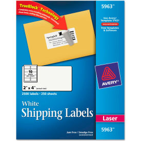 Avery Consumer Products 5963 Avery® Shipping Labels with TrueBlock Technology, 2 x 4, White, 2500/Box image.