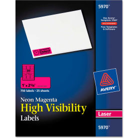 Avery Consumer Products 5970 Avery® High-Visibility Laser Labels, 1 x 2-5/8, Neon Magenta, 750/Pack image.