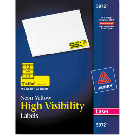 Avery Consumer Products 5972 Avery® High-Visibility Laser Labels, 1 x 2-5/8, Neon Yellow, 750/Pack image.