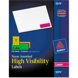 Avery Consumer Products 5979 Avery® High-Visibility Laser Labels, 1 x 2-5/8, Assorted Neons, 450/Pack image.