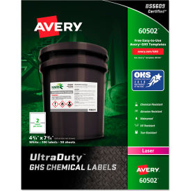 Avery Dennison Corporation 60502 Avery® GHS Chemical Waterproof & UV Resistent Labels, Laser, 4-3/4" x 7-3/4",100/Box image.
