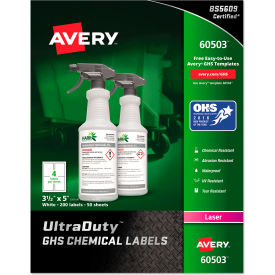 Avery Dennison Corporation 60503*****##* Avery® GHS Chemical Waterproof & UV Resistent Labels, Laser, 3-1/2" x 5", 200/Box image.