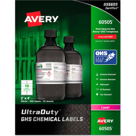 Avery Dennison Corporation 60505 Avery® GHS Chemical Waterproof & UV Resistent Labels, Laser, 2" x 4", 500/Box image.