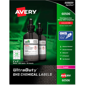 Avery Dennison Corporation 60506 Avery® GHS Chemical Waterproof & UV Resistent Labels, Laser, 2" x 2", 600/Box image.