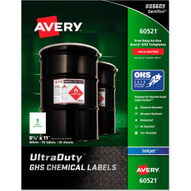 Avery Dennison Corporation 60521 Avery® Full-Sheet GHS Chemical Waterproof & UV Resistent Labels, Inkjet, Letter, 50/Pack image.
