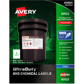 Avery Dennison Corporation 60522 Avery® GHS Chemical Waterproof & UV Resistent Labels, Inkjet, 4-3/4" x 7-3/4", 100/Pack image.