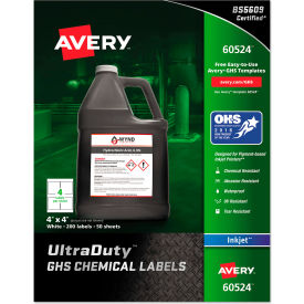 Avery Dennison Corporation 60524 Avery® GHS Chemical Waterproof & UV Resistent Labels, Inkjet, 4" x 4", 200/Pack image.