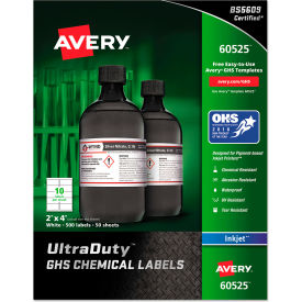 Avery Dennison Corporation 60525 Avery® GHS Chemical Waterproof & UV Resistent Labels, Inkjet, 2" x 4", 500/Pack image.