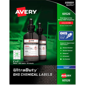 Avery Dennison Corporation 60526 Avery® GHS Chemical Waterproof & UV Resistent Labels, Inkjet, 2" x 2", 600/Pack image.