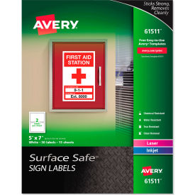 Avery Dennison Corporation 61511 Avery® Surface Safe Sign Labels, 5" x 7", White, 30/Pack image.