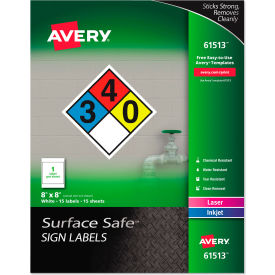 Avery Dennison Corporation 61513 Avery® Surface Safe Sign Labels, 8" x 8", White, 15/Pack image.