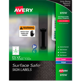 Avery Dennison Corporation 61514 Avery® Surface Safe Sign Labels, 3-1/2" x 5", White, 60/Pack image.