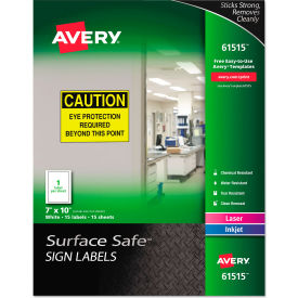 Avery Dennison Corporation 61515 Avery® Surface Safe Sign Labels, 7" x 10", White, 15/Pack image.