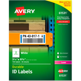 Avery Dennison Corporation 61531 Avery® Permanent ID Labels with TrueBlock Technology, Laser, 3-1/4"  x 8-3/8" , 150/Pack image.