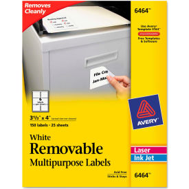 Avery Consumer Products 6464 Avery® Removable Inkjet/Laser ID Labels, 3-1/3 x 4, White, 150/Pack image.
