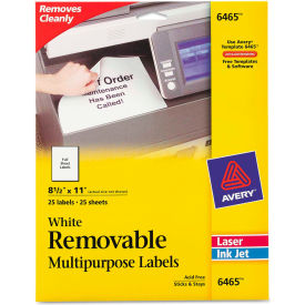 Avery Consumer Products 6465 Avery® Removable Inkjet/Laser ID Labels, 8-1/2 x 11, White, 25/Pack image.
