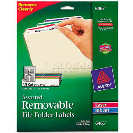 Avery-Dennison 6466 Avery® Removable Filing Labels for Inkjet/Laser, 2/3 x 3-7/16, Assorted, 750/Pack image.